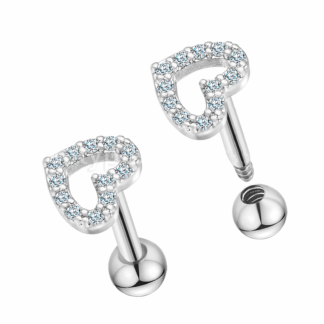 Piercing Minibarbell Prata 925 Coração Zircônia