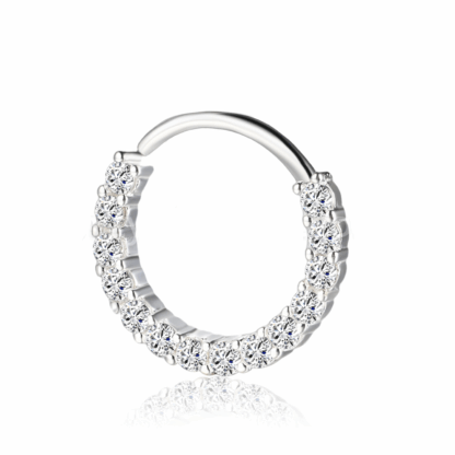 Piercing Argola Torção Prata 925 Zirconia Cravejada Frontal