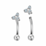 Barbell Curvo Prata 925 Flor 3 Pedras Zircônia