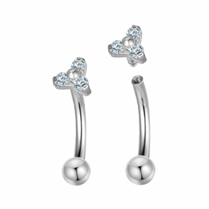 Barbell Curvo Prata 925 Flor 3 Pedras Zircônia