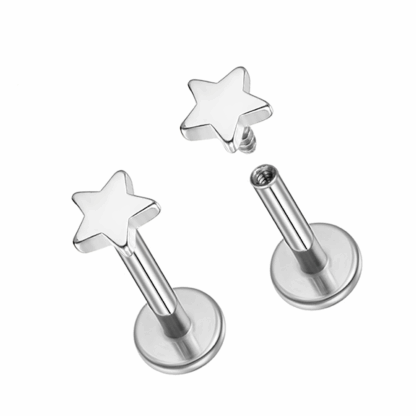 Piercing Labret Prata 925 Estrela Liso