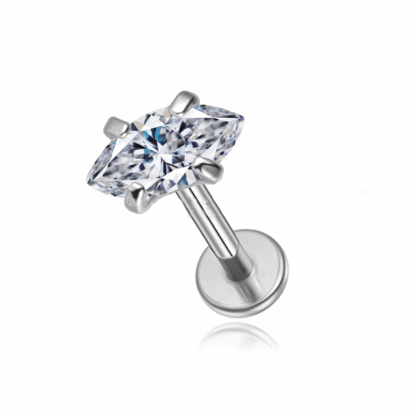 Piercing Labret Prata 925 Oval Com Pontas Zircônia Cravejada