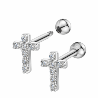 Piercing Minibarbell Prata 925 Cruz Zircônia