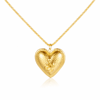 Colar Folheado A Ouro 18K Pingente Coração/Cobra